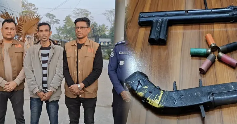 গ্রেপ্তাররকৃত ব্যক্তি ও উদ্ধারকৃত অস্ত্র